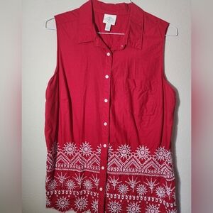 NWOT St John's Bay Women's Red Sleeveless Eyelet Blouse